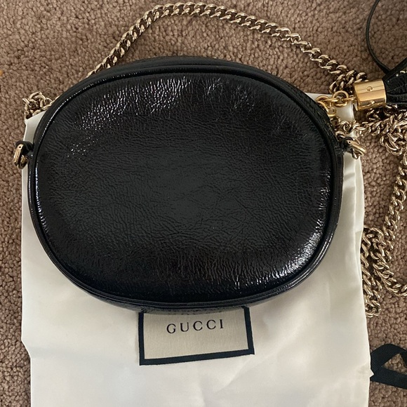 Gucci 💎 Black Patent Leather Soho Disco Tassle/Chain Shoulder Crossbody GUC - Picture 4 of 12